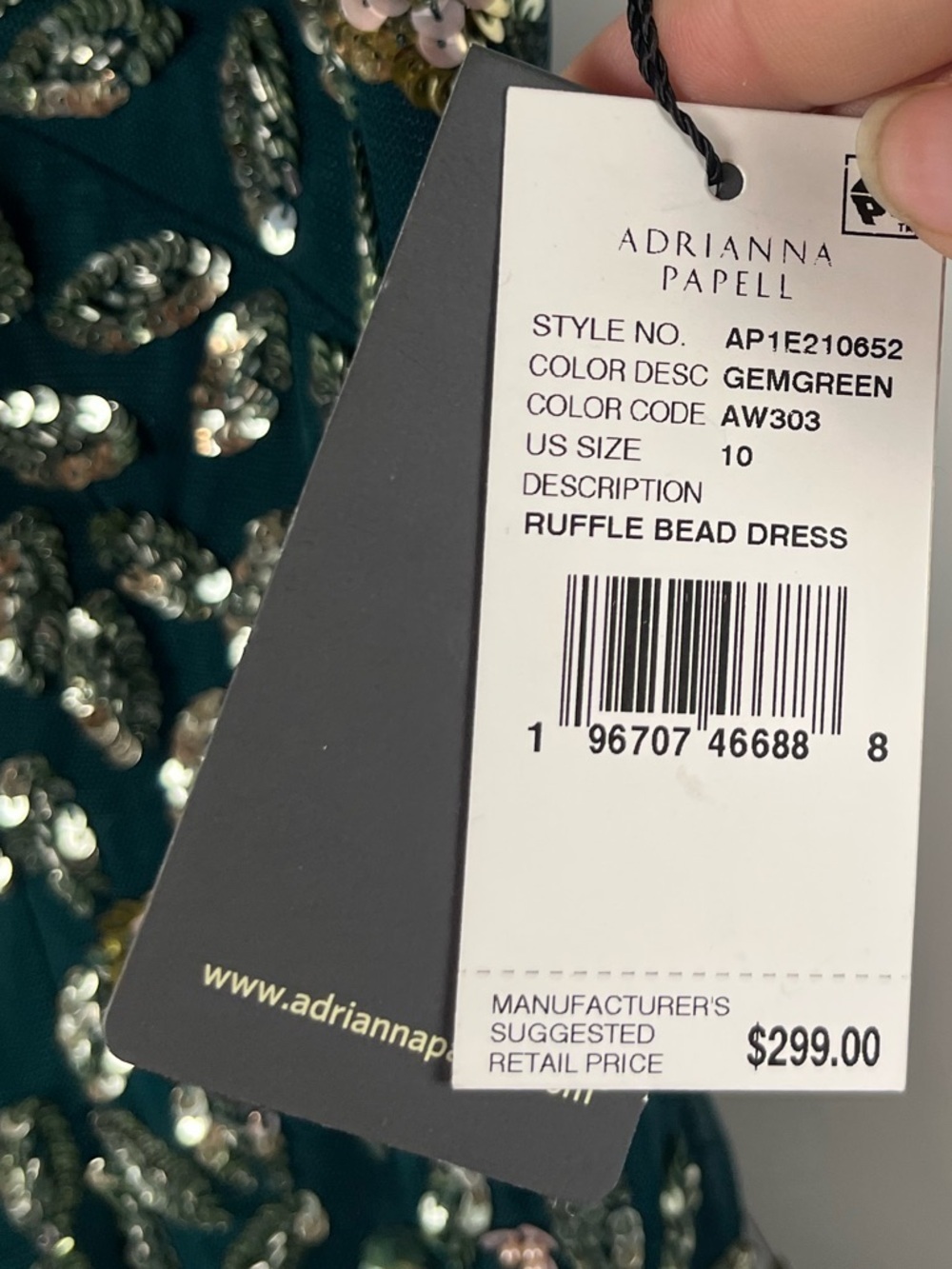 New Adrianna Papell Women's Embellished Ruffled Godet Dress green size 10 - Picture 5 of 10